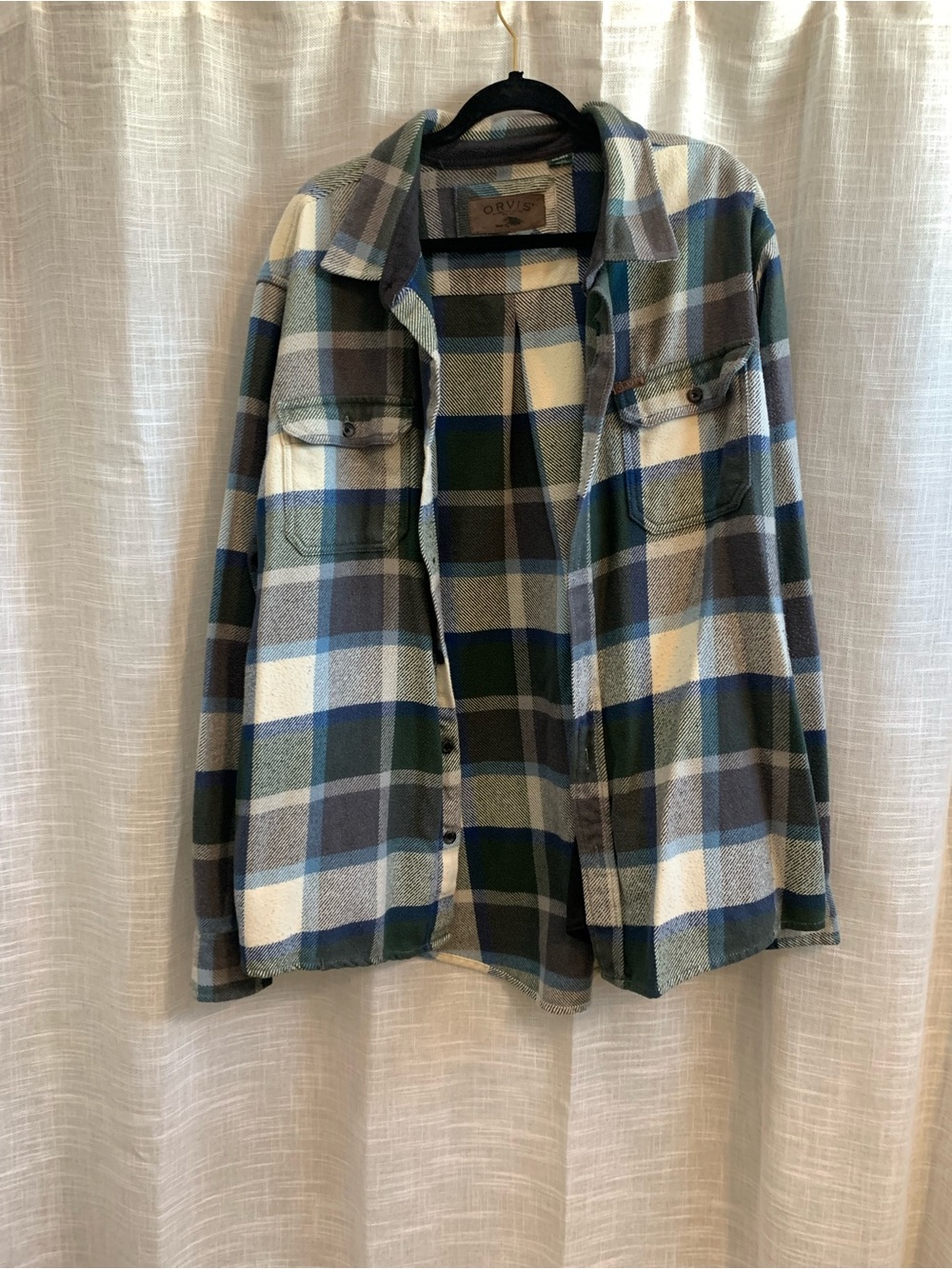 Orvis Blue, Green & Cream Plaid Fleece Shirt Jacket